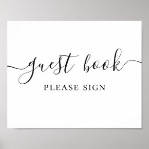 Guest book. Black and white simple script wedding Poster