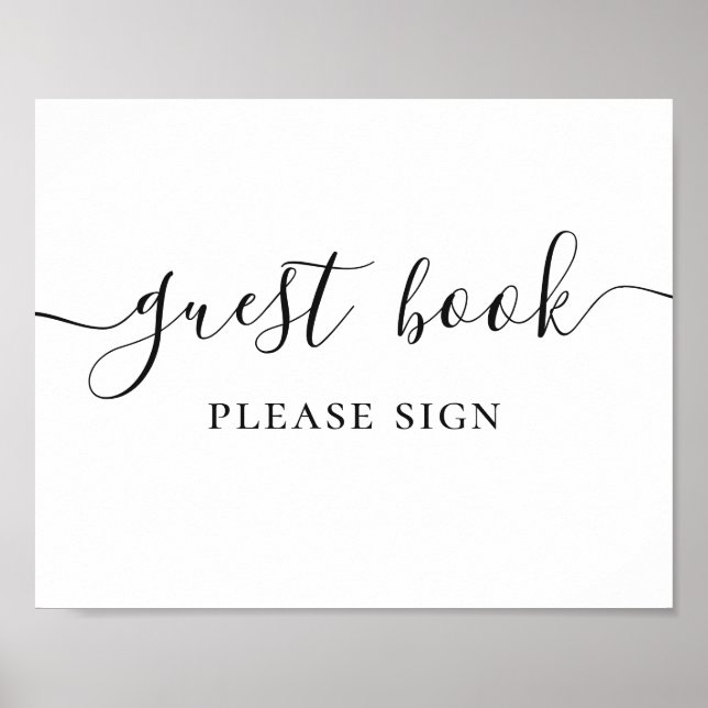 Guest book. Black and white simple script wedding Poster (Front)