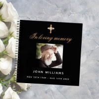 Guest book black gold memorial funeral photo