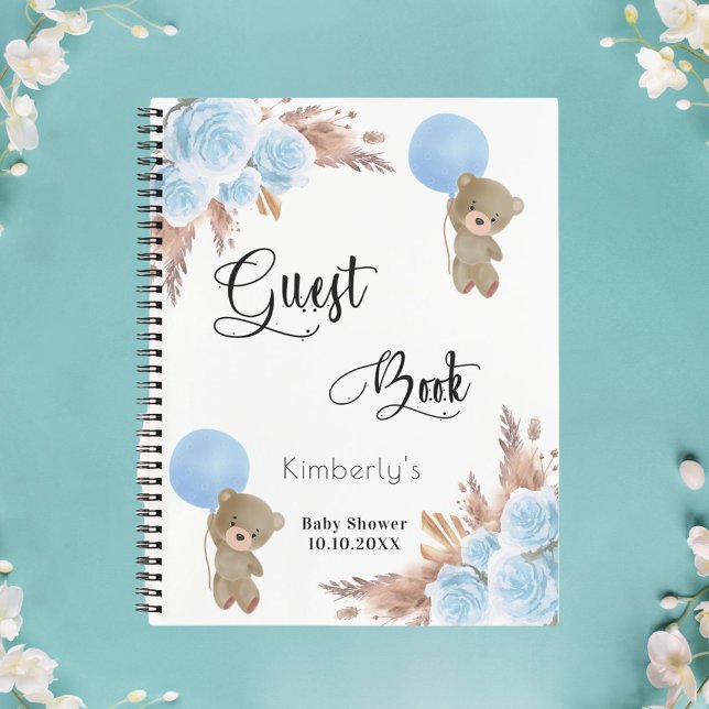Guest book blue boy pampas grass teddy baby shower (Creator Uploaded)