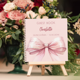 Guest book blush pink bow Quinceanera