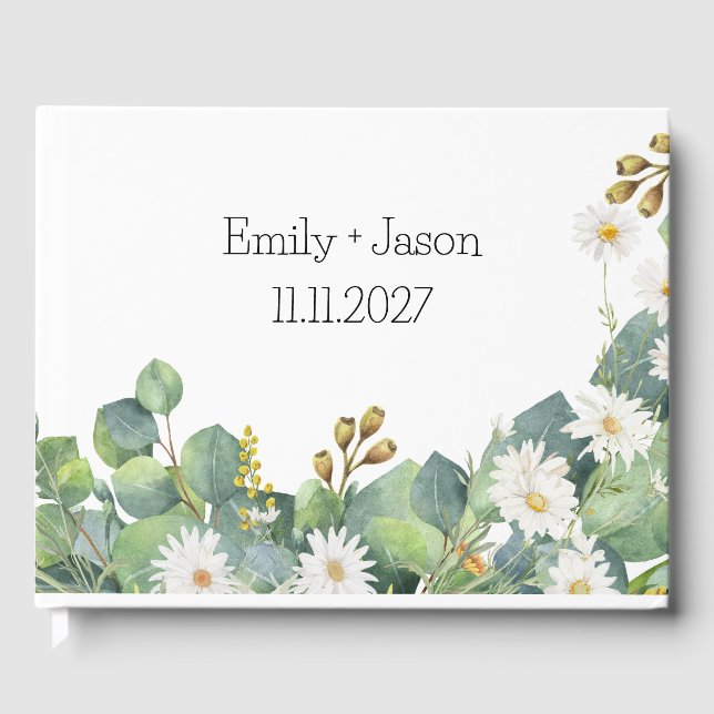 Guest Book Botanical Wedding Eucalyptus + Daisy (Front)