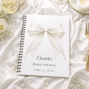 Guest book Bridal Shower bow ivory white pearls