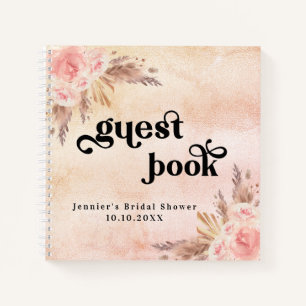 Guest book bridal shower pampas grass blush pink