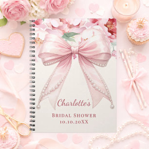 Guest book Bridal Shower pink bow florals pearls