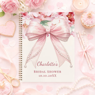 Guest book Bridal Shower pink bow florals pearls