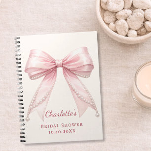 Guest book Bridal Shower pink bow ivory pearls