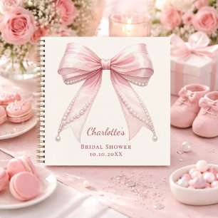 Guest book Bridal Shower pink bow pearls