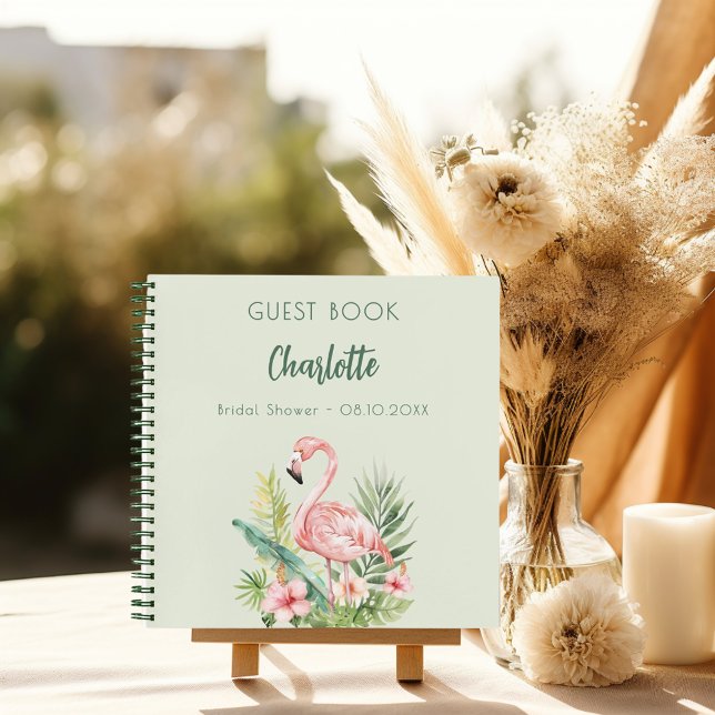 Guest book bridal shower pink flamingo sage green (Creator Uploaded)
