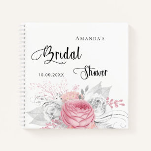 Guest book bridal shower pink silver flowers