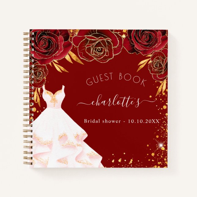 Guest book bridal shower red gold white dress  (Front)