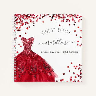 Guest book bridal shower red white dress glitter
