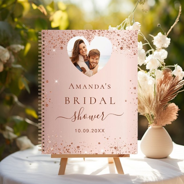 Guest book bridal shower rose gold photo heart (Creator Uploaded)
