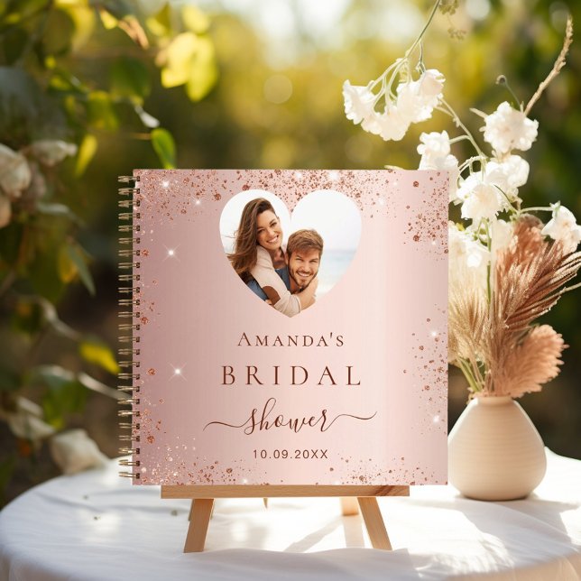Guest book bridal shower rose gold photo heart (Creator Uploaded)