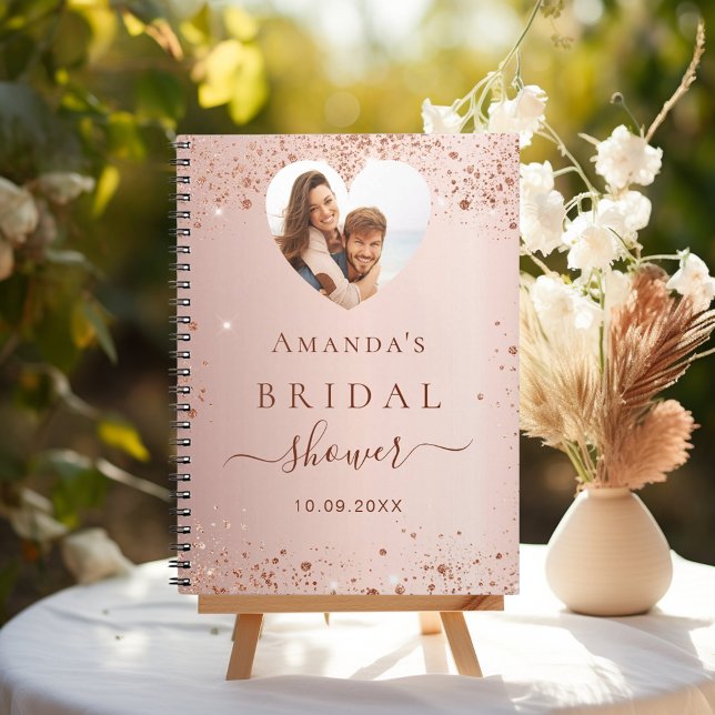 Guest book bridal shower rose gold photo heart (Creator Uploaded)