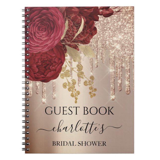 Guest Book Bridal Shower Rose Gold Red Drips (Front)