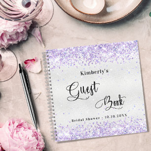 Guest book bridal shower silver violet glitter