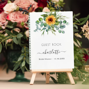 Guest book bridal shower sunflowers eucalyptus
