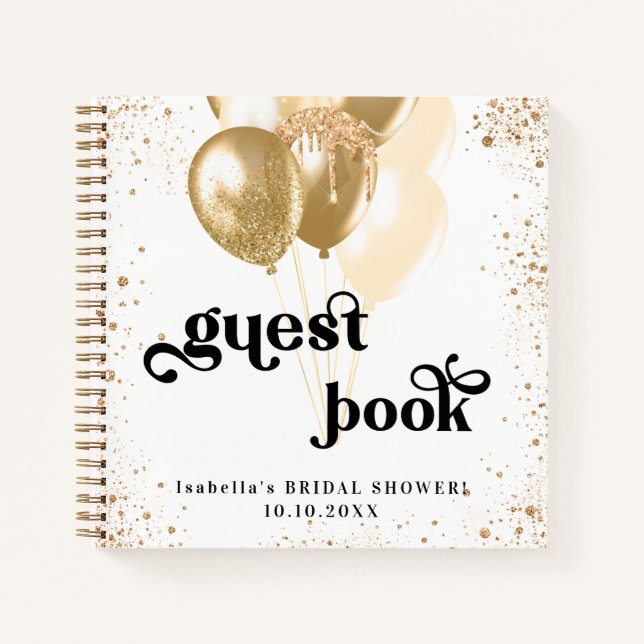 Guest book bridal shower white gold balloons name (Front)