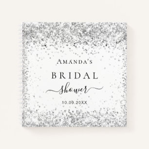 Guest book bridal shower white silver glitter