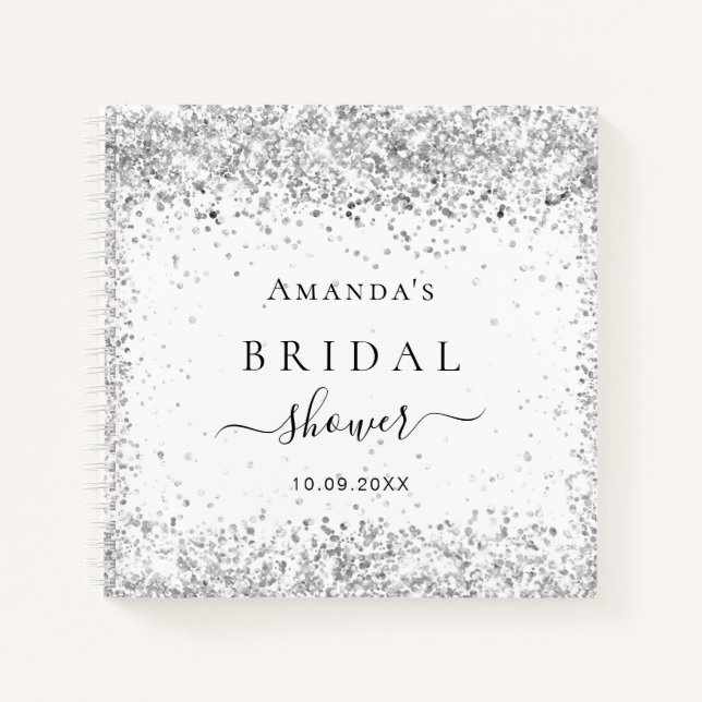 Guest book bridal shower white silver glitter (Front)
