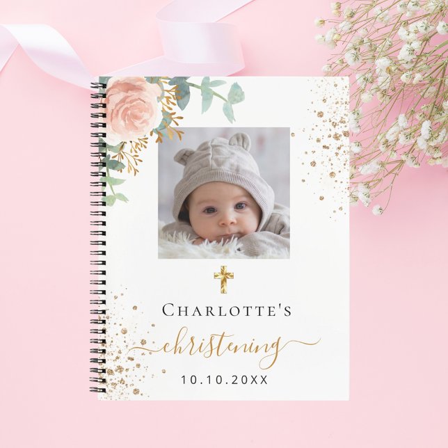 Guest book christening blush pink floral photo (Creator Uploaded)