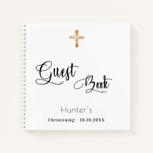 Guest book christening white black script