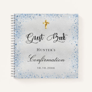 Guest book confirmation silver blue boy name
