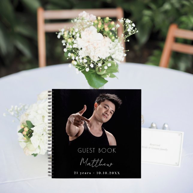 Guest book custom photo black white birthday (Creator Uploaded)