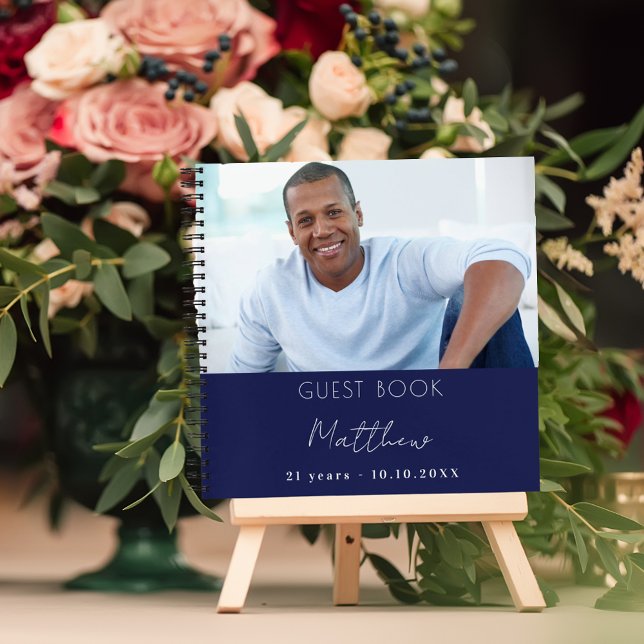 Guest book custom photo navy blue birthday (Creator Uploaded)