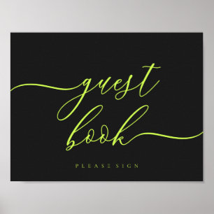 Guest Book Cyber Lime Jet Black Simple Signature