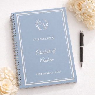 Guest Book dusty blue ivory monogrammed wedding