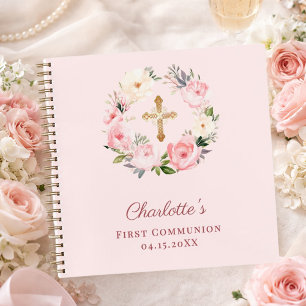 Guest book First Communion blush pink florals