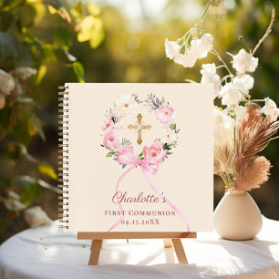 Guest book First Communion ivory blush bow floral