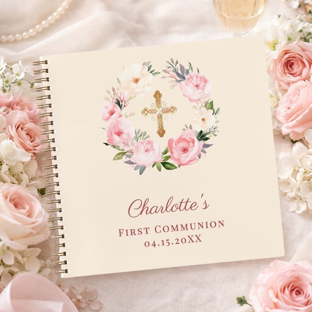 Guest book First Communion ivory blush pink floral (Creator Uploaded)