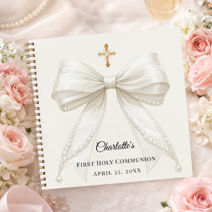 Guest book First Communion ivory bow pearls