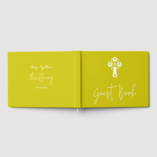 Guest Book Floral Cross Christening Yellow