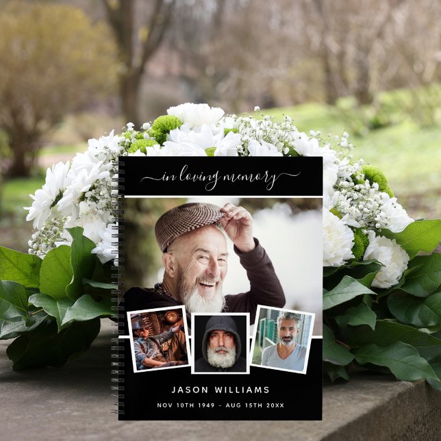 Guest book funeral photo collage black memorial (Creator Uploaded)