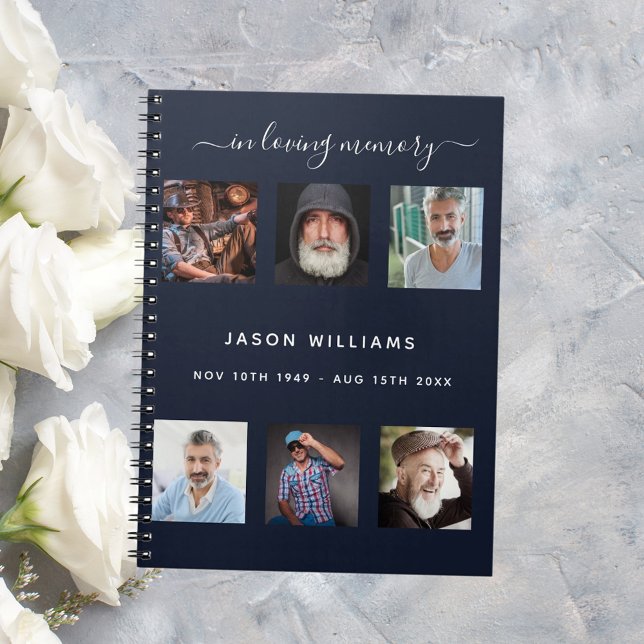 Guest book funeral photo collage blue memorial (Creator Uploaded)