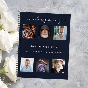 Guest book funeral photo collage blue memorial