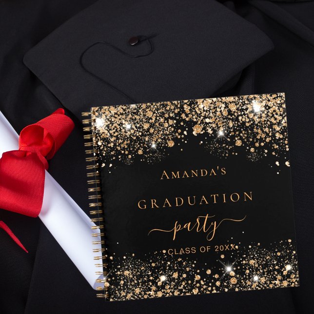 Guest book graduation black gold glitter dust (Creator Uploaded)