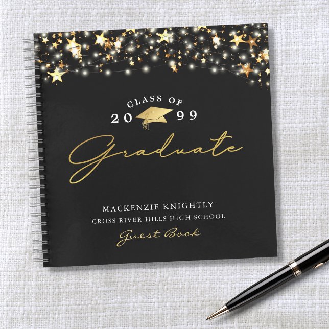 Guest Book Graduation Black Gold Stars Lights (Creator Uploaded)