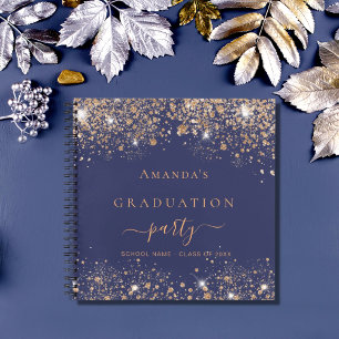 Guest book graduation navy blue gold glitter 2025