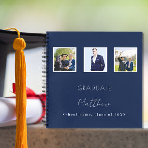 Guest book graduation navy blue white photo name