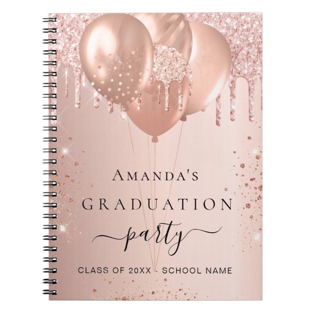 Guest book graduation rose gold blush glitter  (Front)