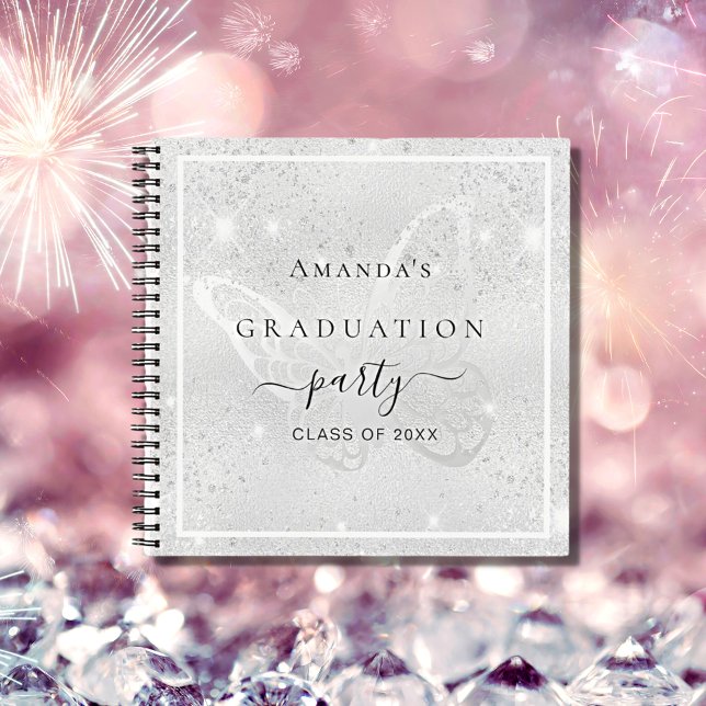 Guest book graduation silver butterfly glitter (Creator Uploaded)