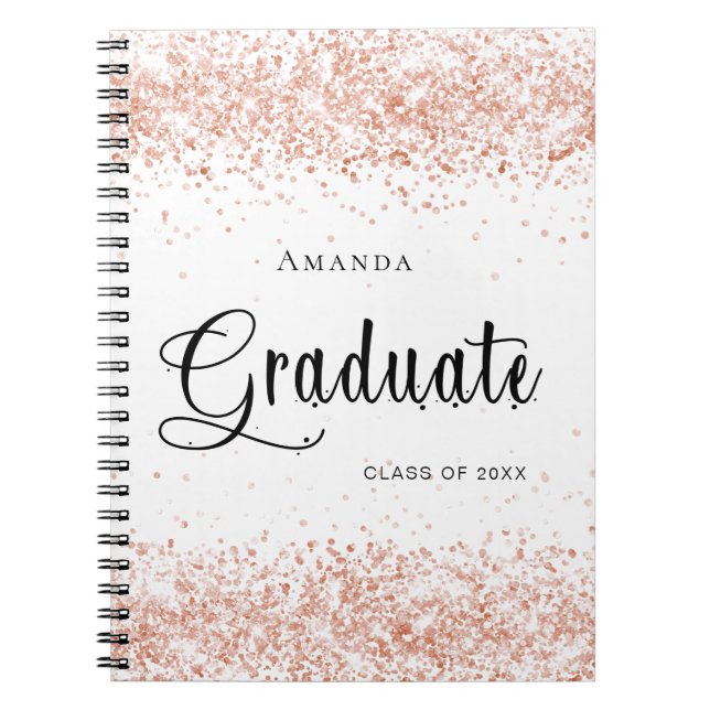 Guest book graduation white rose gold glitter (Front)