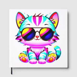 Guest Book...."Groovy Neon Cat Wall Art - Vibrant  Book
