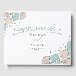 Guest Book Happily Ever After Seashells Coral Teal