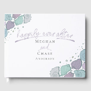 Guest Book Happily Ever After Seashells Lilac Blue